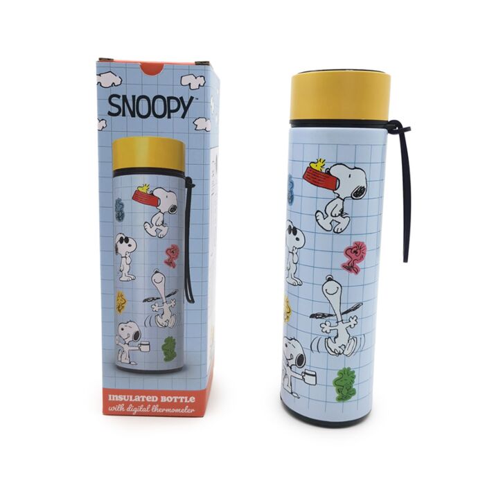 Bottiglia Termica in Acciaio con Termometro - Snoopy e Woodstock - Peanuts