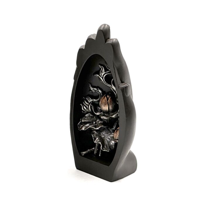 Fiore di Loto - Argento e Nero - Intaglio nella Forma di Mano