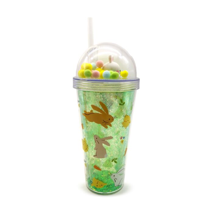 Bicchierone con Cannuccia e Decorazioni - Primavera - Conigli