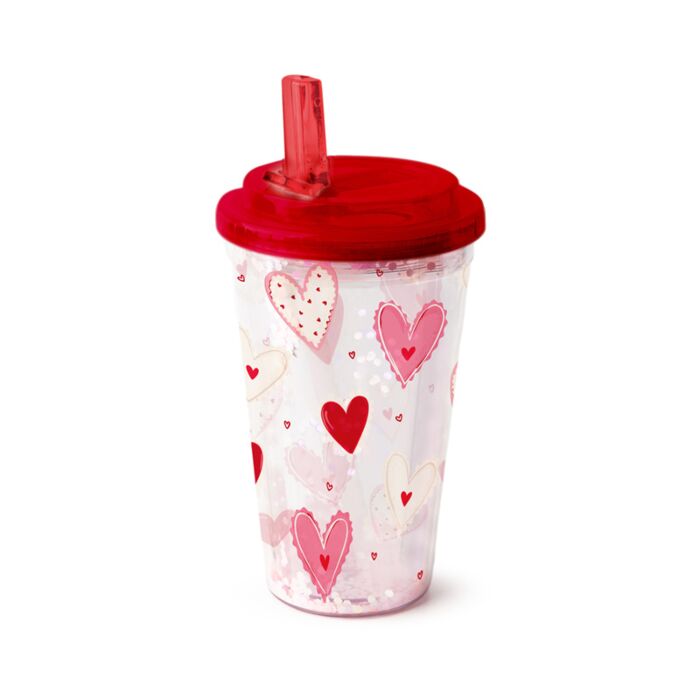 Bicchierone Infrangibile con Cannuccia - Cuori - Amore