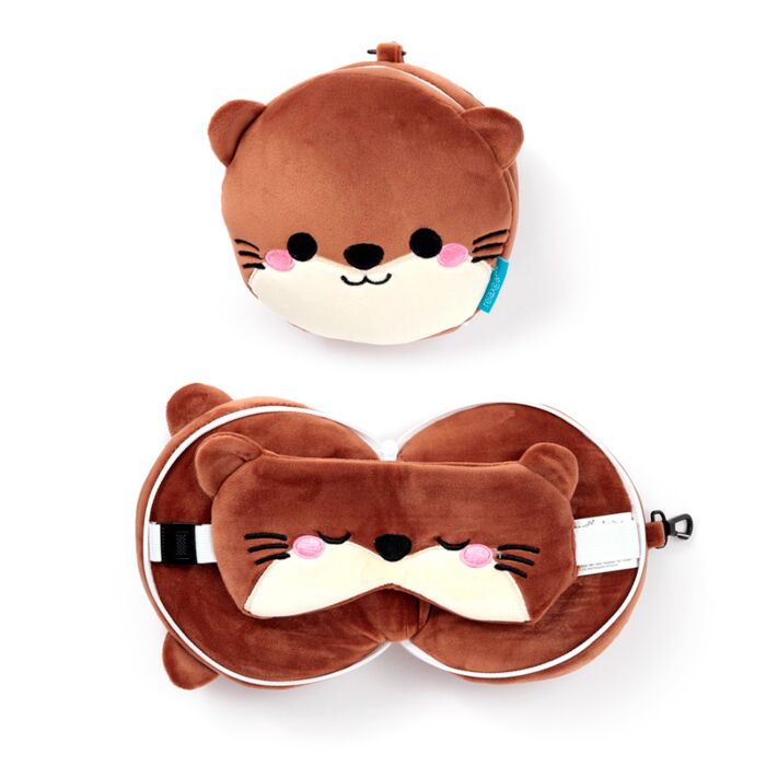 Cuscino da Viaggio con Maschera Relaxeazzz - Henry la Lontra - Animali Dolci