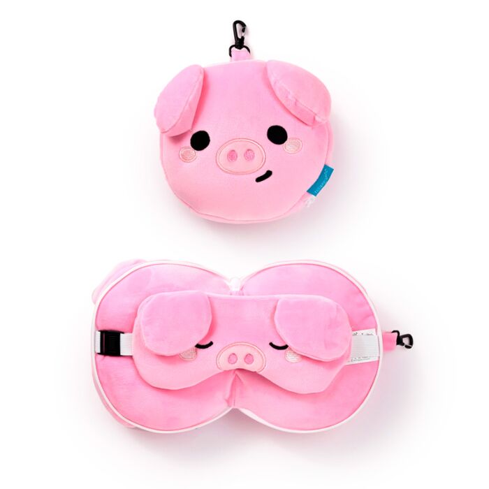 Cuscino da Viaggio con Maschera Relaxeazzz - Oscar il Maialino - Animali Dolci