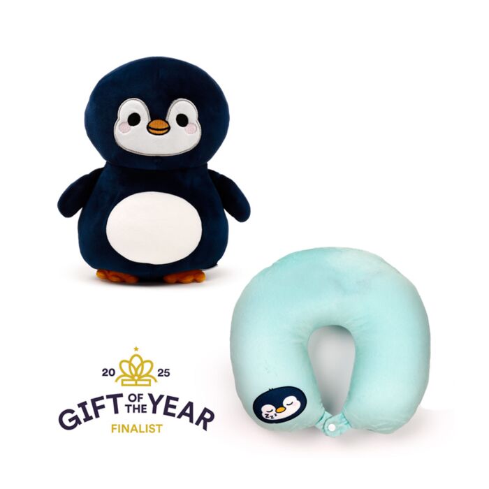 Cuscino da Viaggio con Peluche 2 in 1 - Nico il Pinguino - Swapseazzz