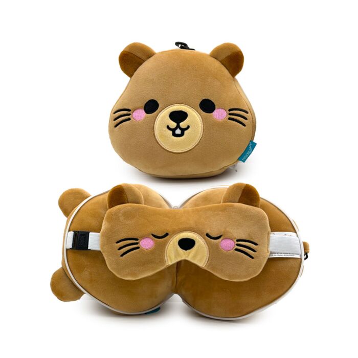 Cuscino da Viaggio con Maschera Relaxeazzz - Mimi la Marmotta Animali della Montagna