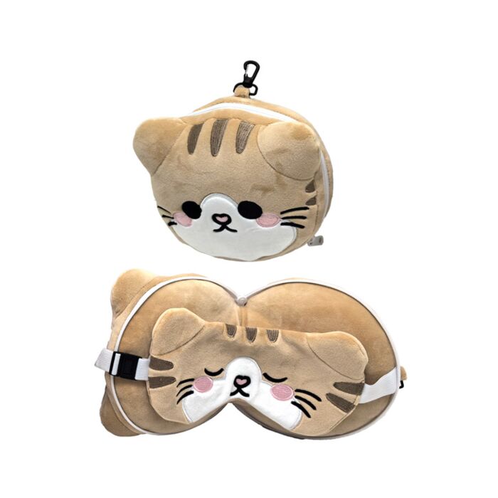 Cuscino da viaggio con Maschera Relaxeazzz - Gatto Scozzese - Animali dolci