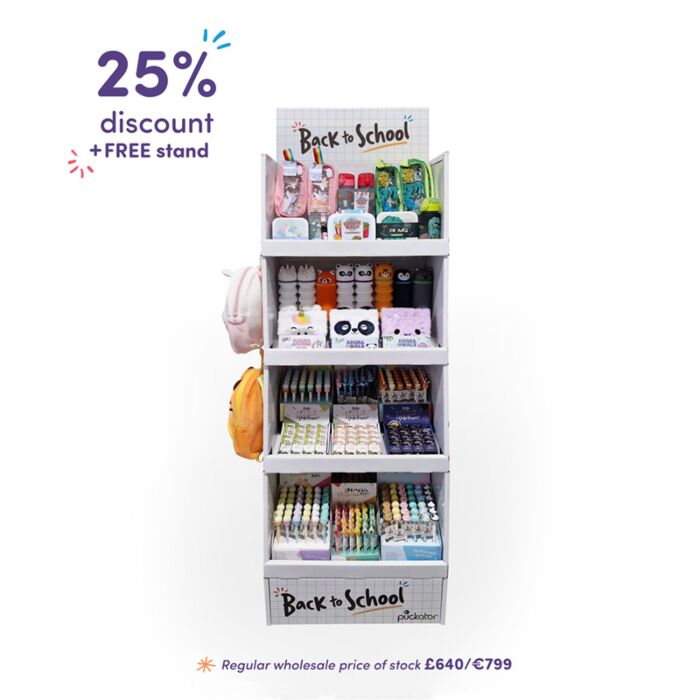 Espositore da Terra in Cartone con Prodotti della Collezione Back to School