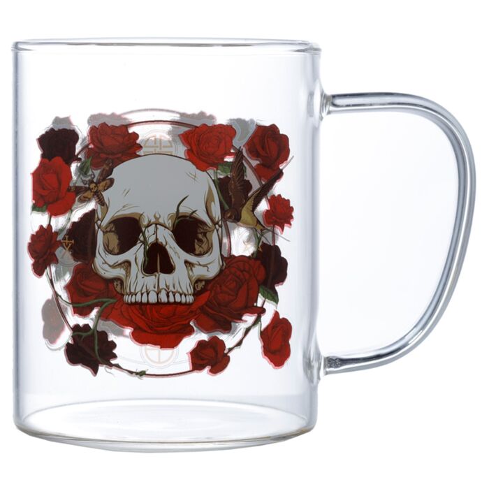 Tazza in Vetro - Teschi e Rose