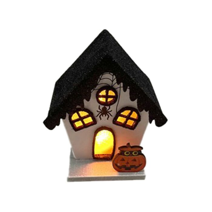 Casetta Decorativa per Halloween con LED - Zucca e Ragno Spooky