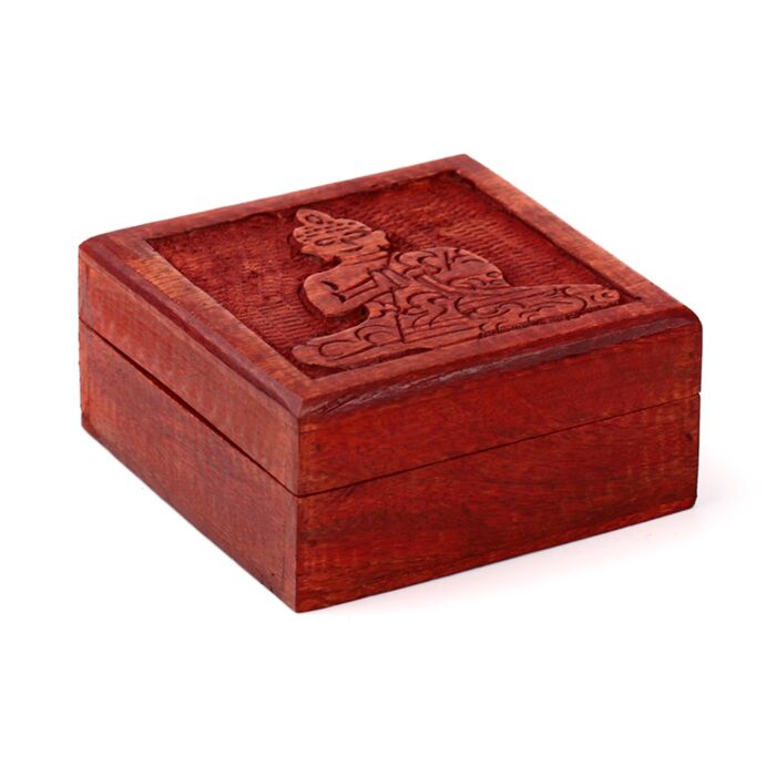 Scatola in Legno di Mango con Buddha Thailandese Intagliato