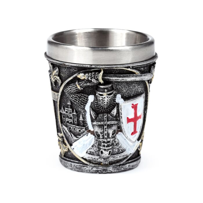 Bicchiere Decorativo da Shot - Cavaliere Medievale con Scudo Bianco e Rosso