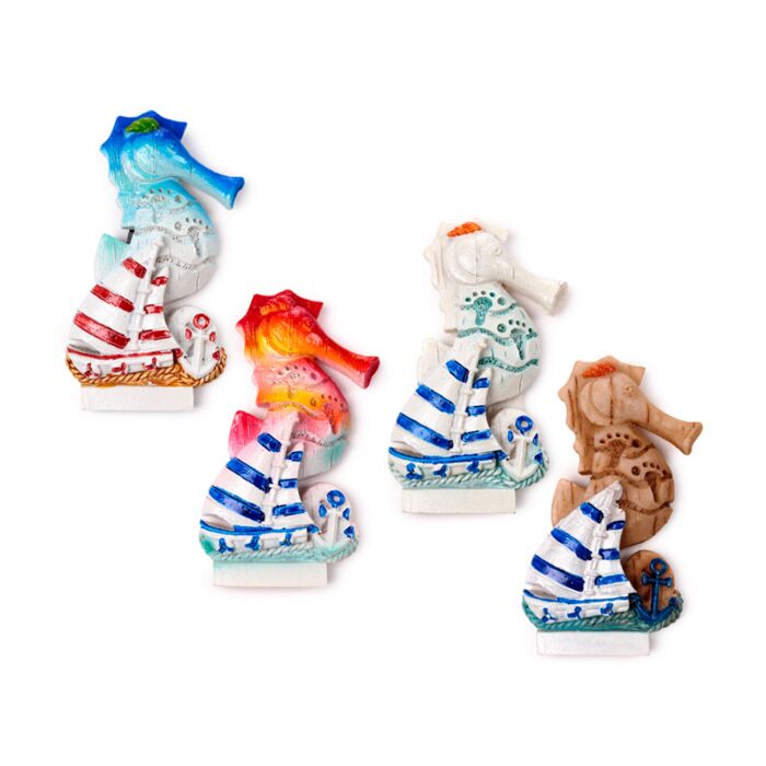 Magnete Stampato in 3D - Lungomare - Forma Cavalluccio Marino con Barca a Vela