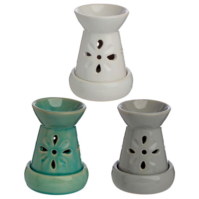 Brucia Essenze per Oli e Cere in Ceramica con Fiore Intagliato