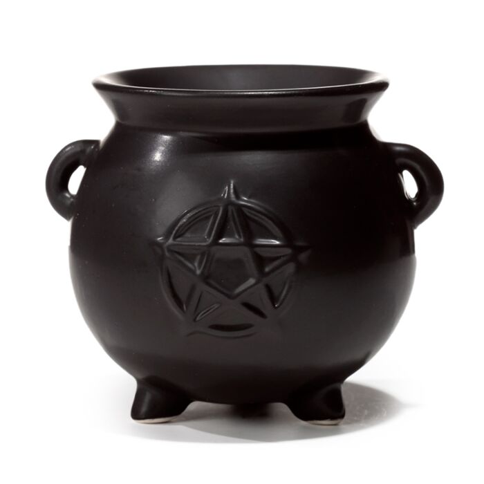 Brucia Essenze in Ceramica - Calderone delle Streghe con Pentagramma - Nero