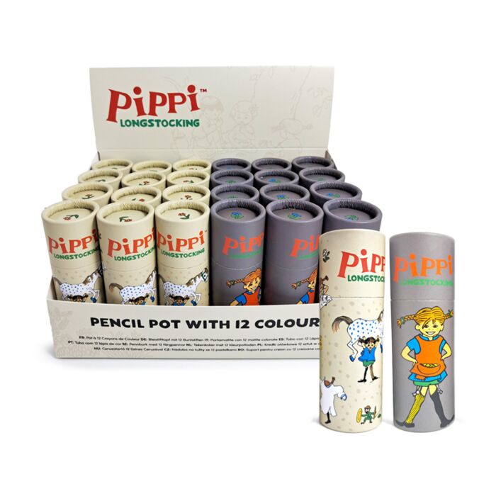 Tubo con Matite Colorate - 12 Pezzi - Pippi Calzelunghe
