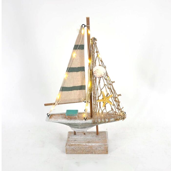 Decorazione Nautica con LED - Barca a Vela con Conchiglie