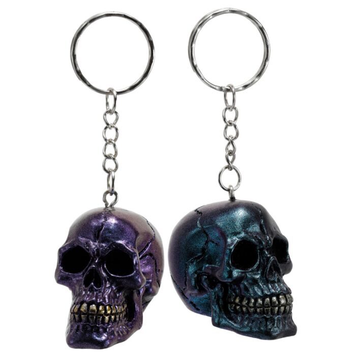 Portachiavi in Resina con Teschio Metallizzato - Nero e Viola