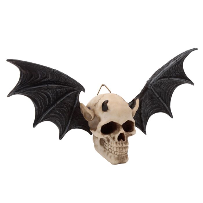 Teschio Decorativo da Parete con Ali di Pipistrello