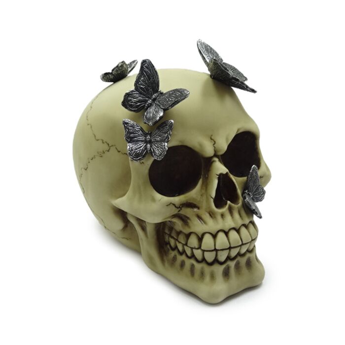 Teschio Decorativo con Farfalle in Metallo