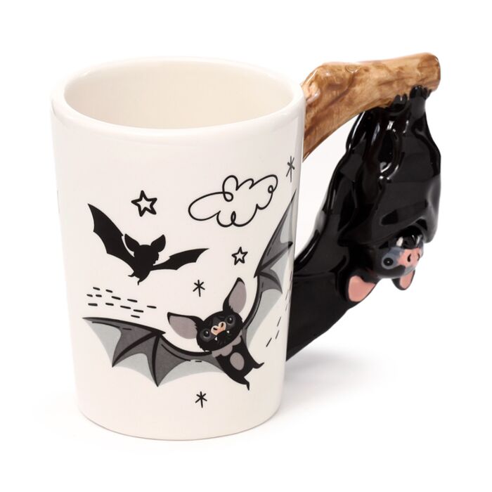 Tazza in Ceramica con Manico a Forma di Pipistrello