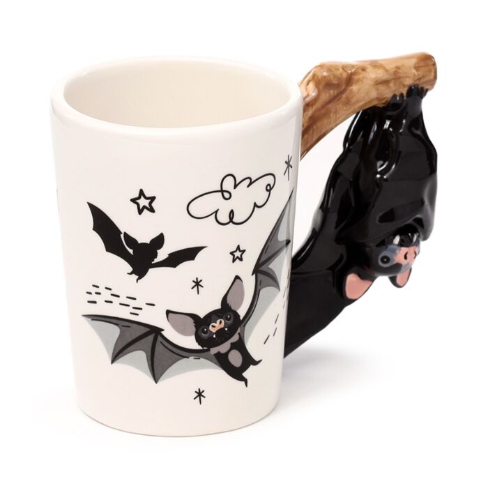 Tazza in Ceramica con Manico a Forma di Pipistrello