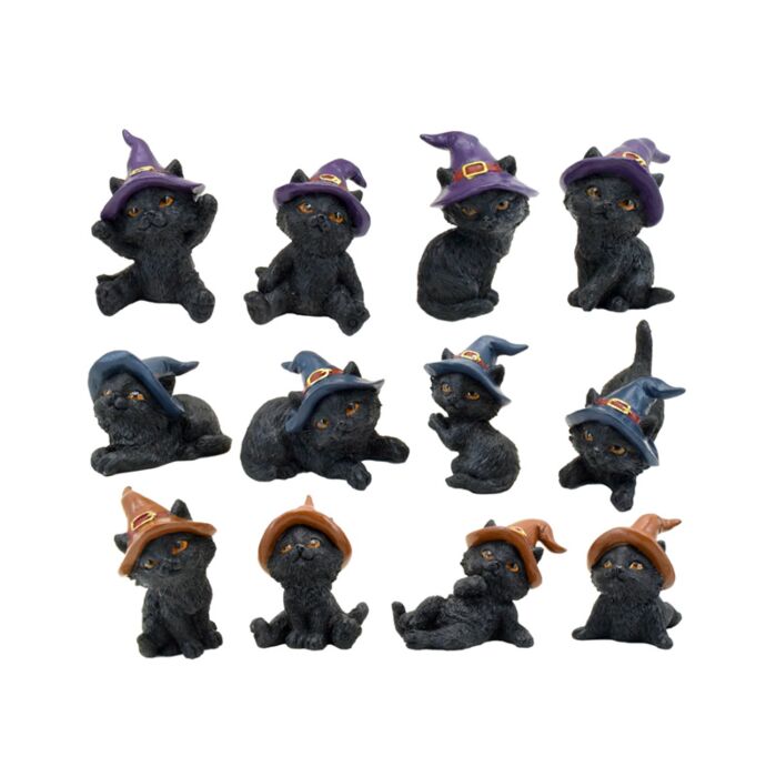 Statuette per Mini Mondo - Gatti Neri con Cappello da Strega