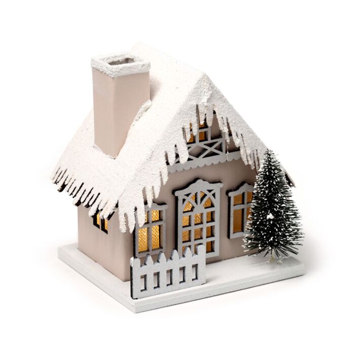 Casetta Decorativa per Natale con LED - Albero e Neve