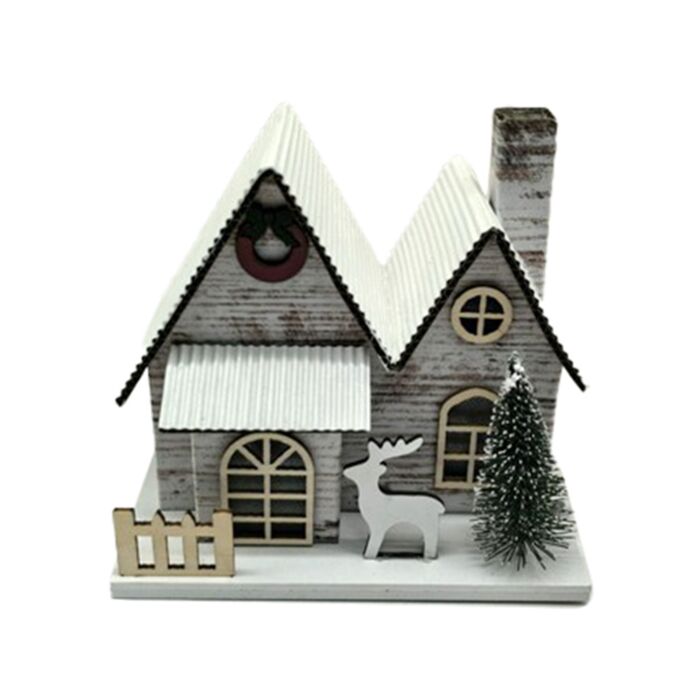 Casetta Decorativa per Natale con LED - in Betulla d'Argento a Doppio Fronte