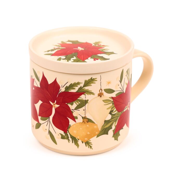 Set Tazza in Porcellana e Sottobicchiere/Coperchio - Stella di Natale