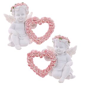 Cherubino con Cuore di Rose Rosa