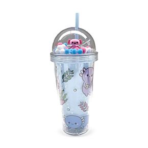 Bicchierone con Tappo con Decorazioni e Cannuccia - Maddie, l'Axolotl - Animali Dolci