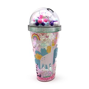 Bicchierone con Tappo con Decorazioni e Cannuccia - Magia dell'Unicorno