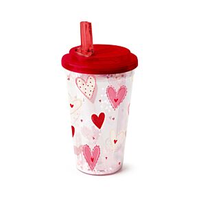 Bicchierone Infrangibile con Cannuccia - Cuori - Amore