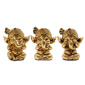 Set di 3 Ganesh - Non Vedo Non Sento Non Parlo - Oro
