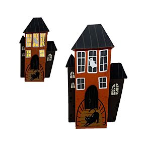 Casetta Decorativa per Halloween con LED - Gatto Nero e Fantasma - Spooky
