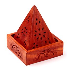 Brucia Incenso per Coni in Legno di Mango - Piramide con Decorazioni Floreali