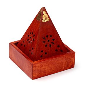 Brucia Incenso per Coni in Legno di Mango - Piramide con Buddha Thailandese