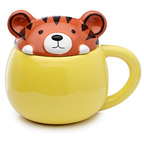 Tazza in Ceramica con Coperchio Sagomato - Tigre - Animali Dolci