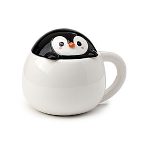 Tazza in Ceramica con Coperchio Sagomato - Pinguino - Animali Dolci