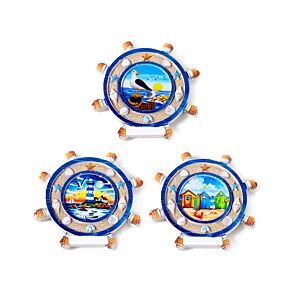Magnete Stampato in 3D - Lungomare - Forma Timone con Scena da Spiaggia