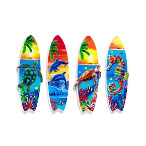 Magnete Stampato in 3D - Lungomare - Forma Surf con Animali Marini Tropicali