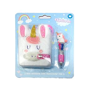 Mini Notepad A7 in Peluche e Penna Multicolore (4 Colori) - Unicorno Magico