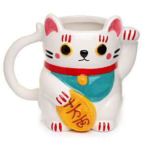 Tazza in Ceramica a Forma di Gatto Maneki Neko - Bianco