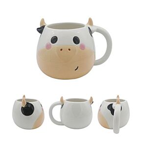 Tazza in Ceramica a Forma di Testa di Mucca Bianca e Nera