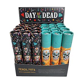 Tubo con Matite Colorate - Grande - 12 pezzi - Teschio Messicano - Day of the Dead