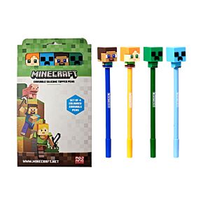 Set di 4 Penne Cancellabili con Copripenna in Silicone - Stile Chibi - Minecraft