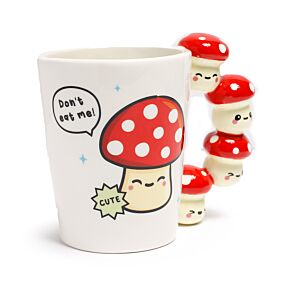 Tazza in Ceramica con Manico a Forma di Funghi Impilati
