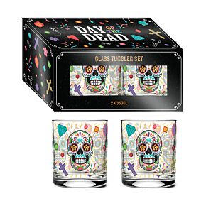 Set di 2 Bicchieri Tumbler in Vetro - Teschio Messicano - Day of the Dead