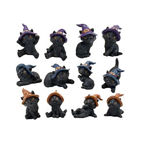 Statuette per Mini Mondo - Gatti Neri con Cappello da Strega