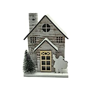 Casetta Decorativa per Natale con LED - in Betulla d'Argento