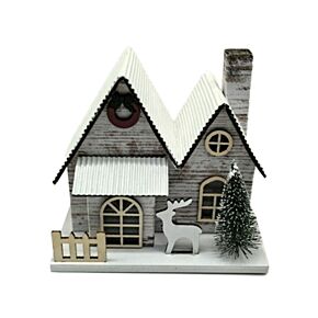 Casetta Decorativa per Natale con LED - in Betulla d'Argento a Doppio Fronte